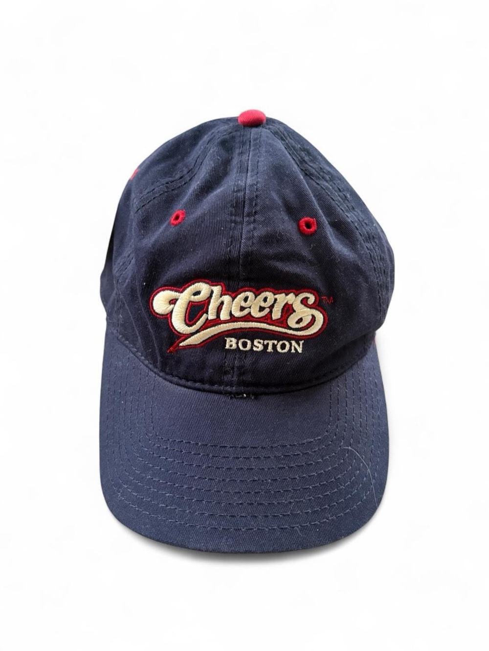 Brandy Melville Navy Baseball Cap with Red and Cream Embroidery - Picture 2 of 7